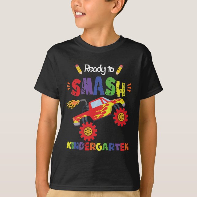 Monster Lastbil Redo till Smash Kindergarten T Shirt (Framsida)