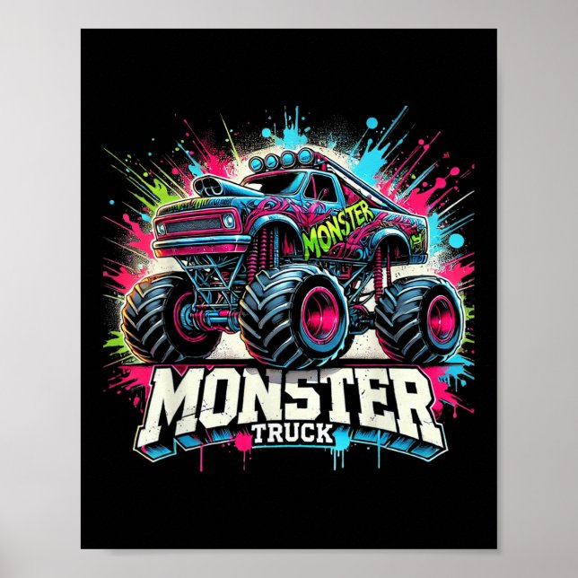Monster Lastbil Retro Colorful Graffiti Småbarn Yo Poster (Framsidan)