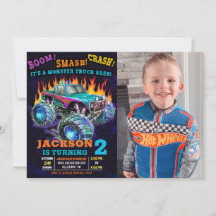 Monster Lastbil Smash Crash Boy Birthday Photo Inbjudningar