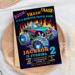 Monster Lastbil Smash Crash Boy Födelsedagsfest Inbjudningar