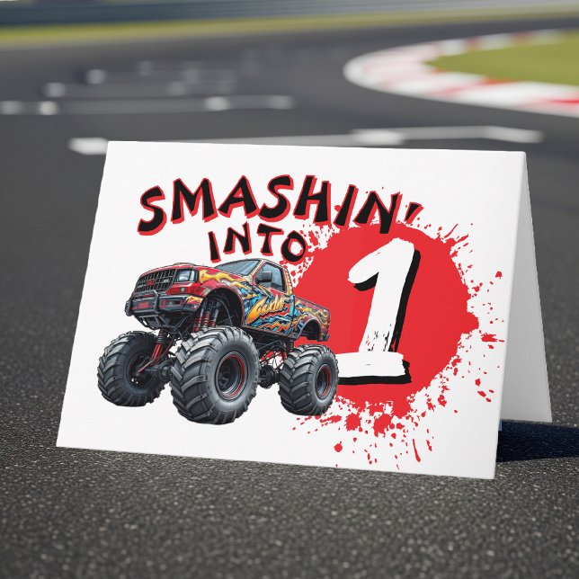Monster Lastbil Smash Kids Lycklig 1:a födelsedag Kort (Monster Truck Smash Kids Happy 1st Birthday Card
)