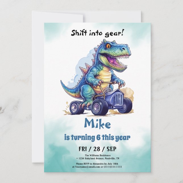 Monster Lastbil T-Rex-pojken Birthday Inbjudningar (Framsida)