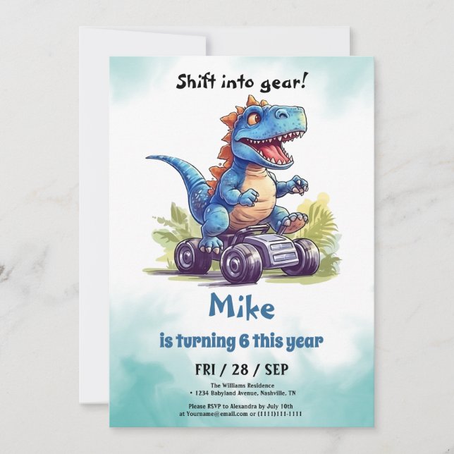 Monster Lastbil T-Rex-pojken Birthday Inbjudningar (Framsida)