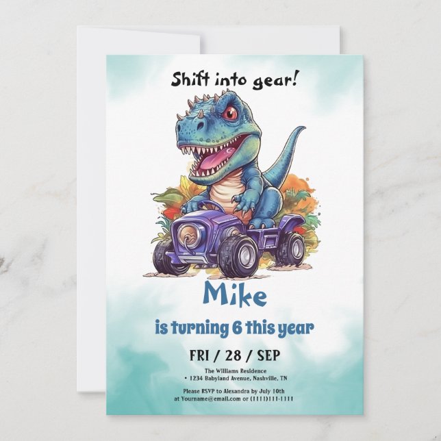 Monster Lastbil T-Rex-pojken Birthday Inbjudningar (Framsida)