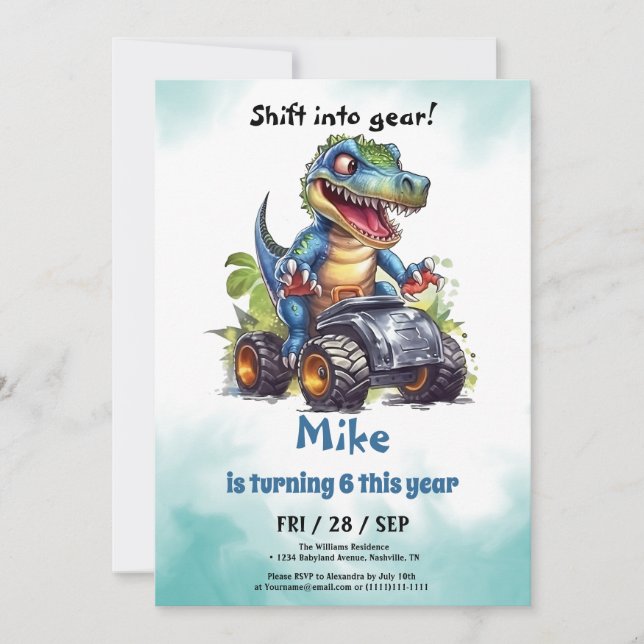 Monster Lastbil T-Rex-pojken Birthday Inbjudningar (Framsida)