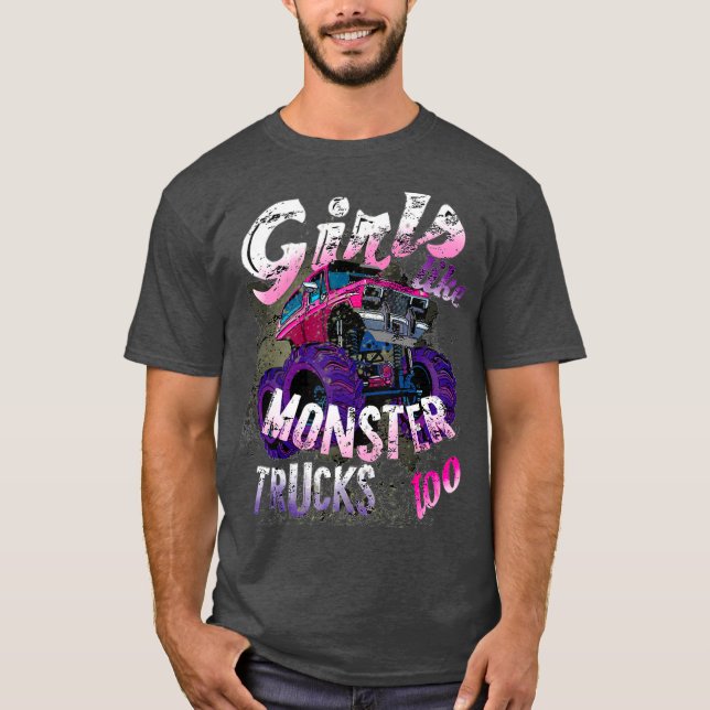 Monster Lastbil T Shirt Girls likaså monster också (Framsida)