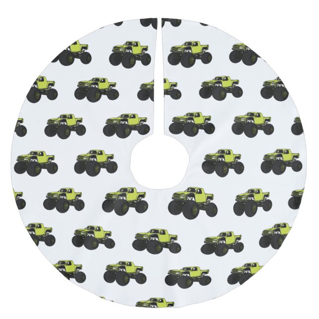 Monster lastbil tecknad illustration julgransmatta borstad polyester (Framsidan)