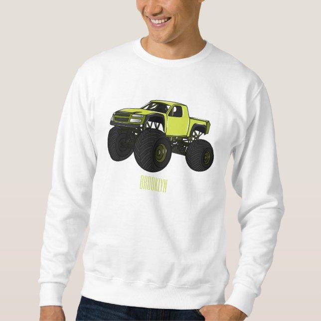 Monster lastbil tecknad illustration lång ärmad tröja (Framsida)
