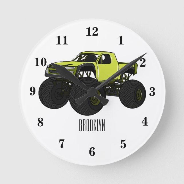 Monster lastbil tecknad illustration rund klocka (Framsida)