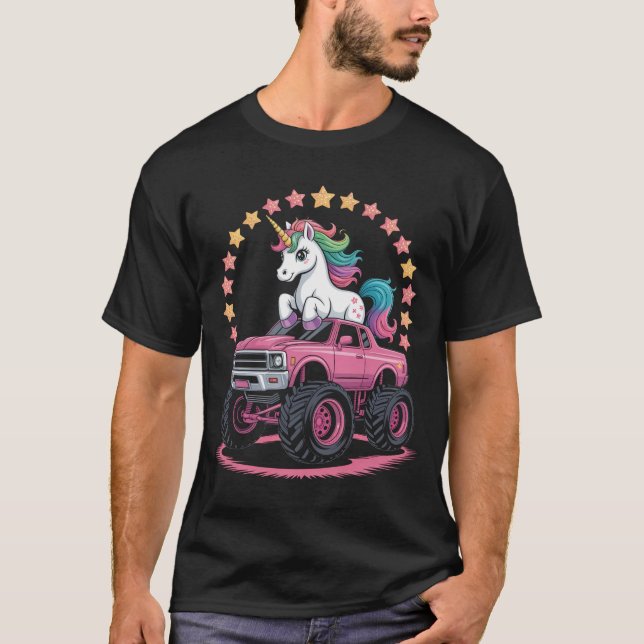 Monster Lastbil Unicorn Födelsedagsfest T Shirt (Framsida)