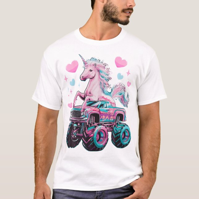 Monster Lastbil Unicorn Girl Födelsedagsfest Monst T Shirt (Framsida)