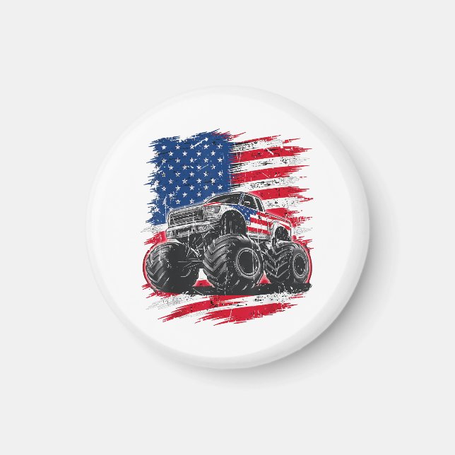 Monster Lastbil USA flagga Amerika Magnet (Framsidan)