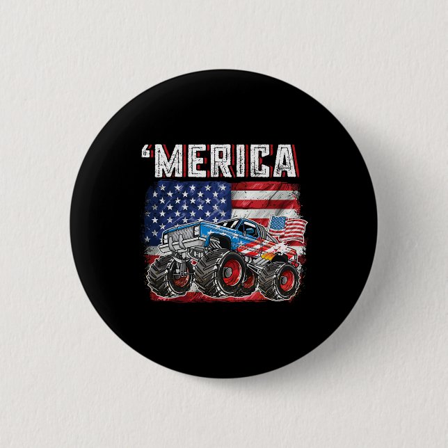 Monster Lastbil USA flagga Merica Manar Boys 4 jul Knapp (Framsida)