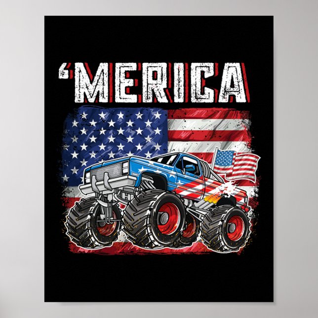 Monster Lastbil USA flagga Merica Manar Boys 4 jul Poster (Framsidan)