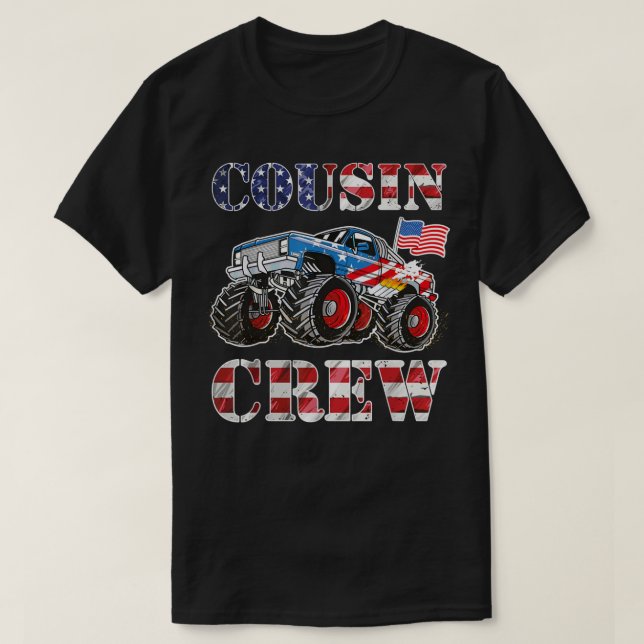 Monster Lastbil USA flagga Patriotic Cousin Crew 4 T Shirt (Design framsida)