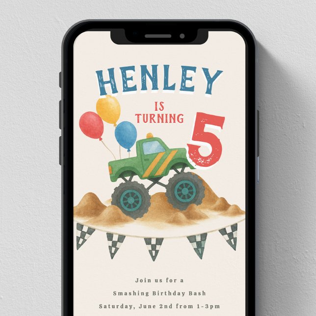 Monster Lastbil Watercolor Barns födelsedag Party Inbjudningar (Skapare uppladdad)