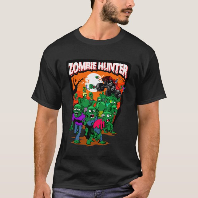 Monster Lastbil Zombie Hunter Halloween Odöda Kill T Shirt (Framsida)