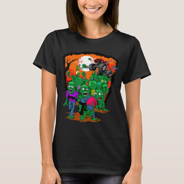 Monster Lastbil Zombie Hunter Halloween Odöda Kill T Shirt (Framsida)