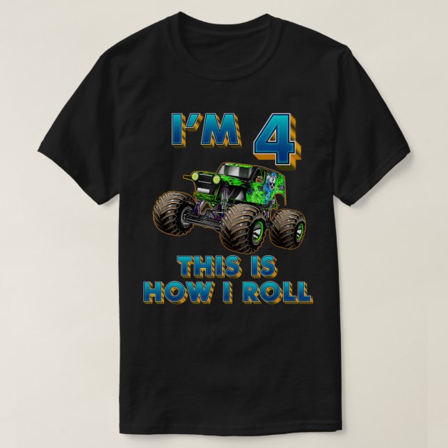 Monster Lastbilar 4e födelsedagen Boy 4 ÅR gammal T Shirt (Design framsida)