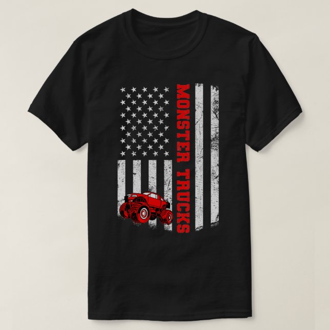 Monster Lastbilar American USA flagga Patriotic Mo T Shirt (Design framsida)
