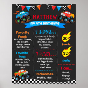 Monster Lastbilar Cars Birthday Milestone-skylt Po Poster