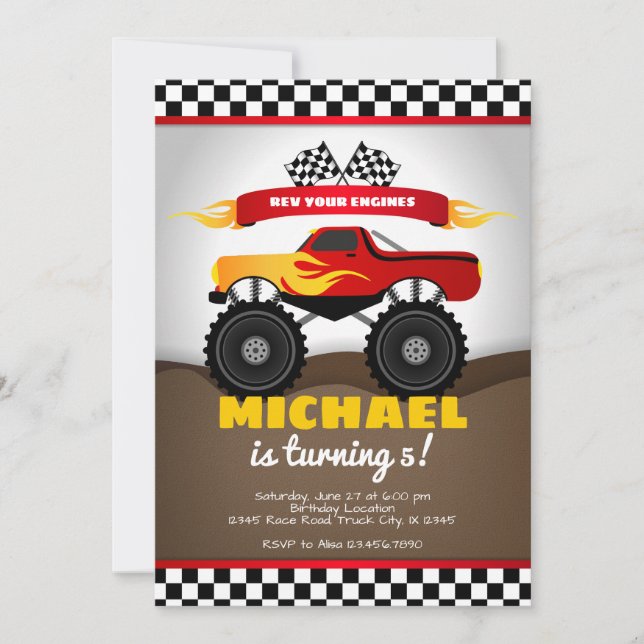 Monster Lastbilar födelsedag Bjud in till pojken Inbjudningar (Framsida)