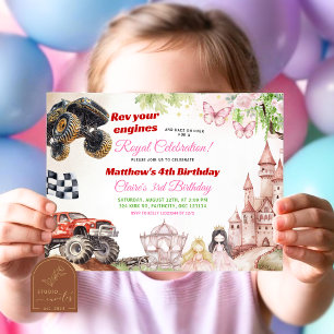 Monster Lastbilar och Princesses Joint Birthday Inbjudningar
