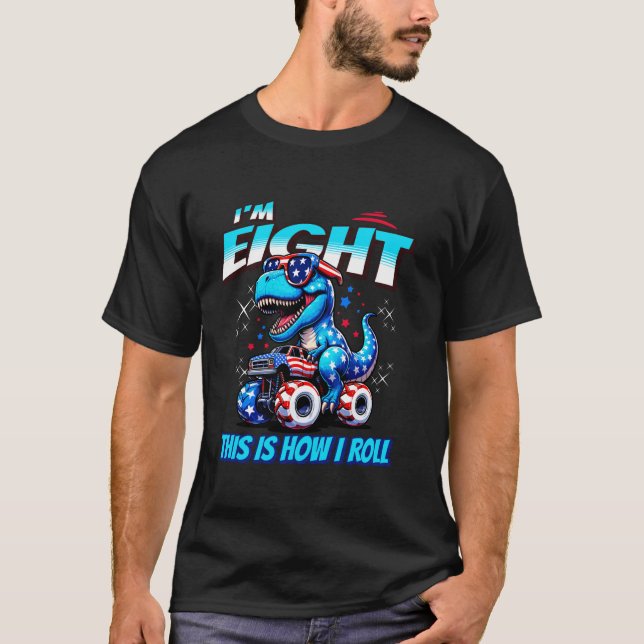 Monster Lastbilar T Rex Dinosaur 8:e födelsedagen  Shirt (Framsida)