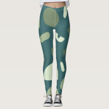 Mönster Leggings i modern Abstrakt - Teal och Crea