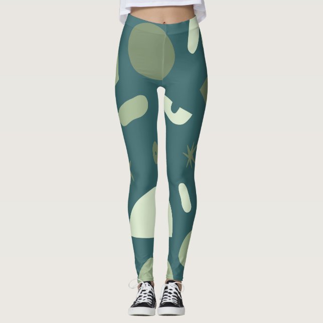 Mönster Leggings i modern Abstrakt - Teal och Crea (Framsida)