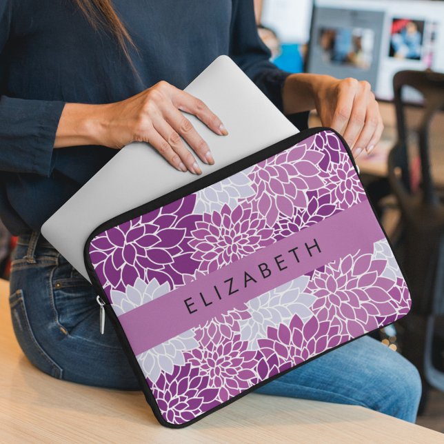 Mönster, Lila Dahlia, ditt namn Laptop Fodral (Skapare uppladdad)