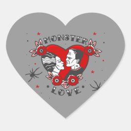 monster love rockabilly frankenstein valentine hjärtformat klistermärke