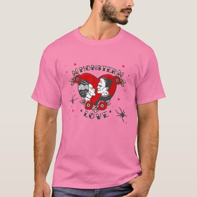 monster love rockabilly frankenstein valentine t shirt (Framsida)
