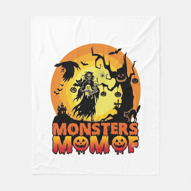 Monster Mamma Halloween Monster Spöke Skelett Skrä Fleecefilt (Framsidan)