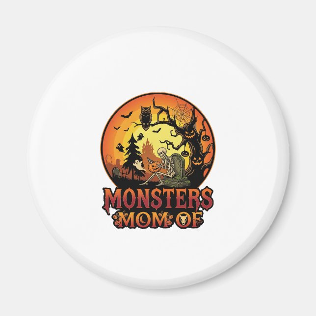 Monster Mamma Halloween Skelett Pumpa Uggla Kuslig Magnet (Framsidan)