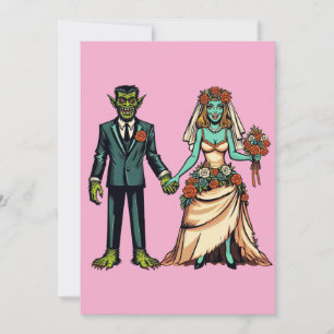 Monster Man & Monster Woman Brud Och Brudgum Konst Julkort