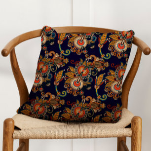 Mönster, marinblått och Red Paisley Kudde