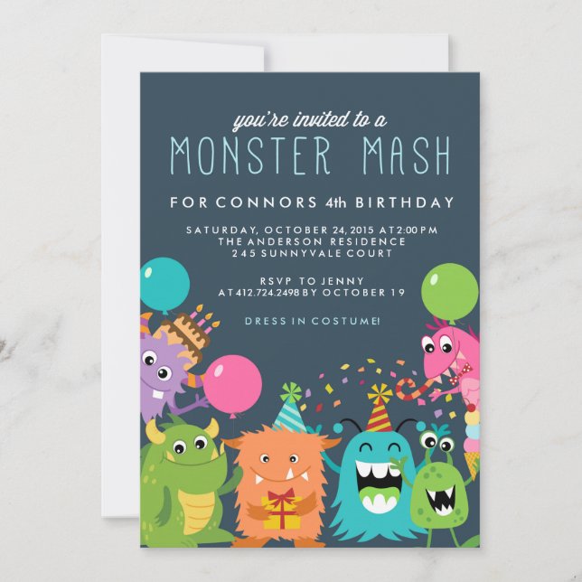 MONSTER MASH BARNS FÖDELSEDAG PARTY INBJUDANDE inb Inbjudningar (Framsida)