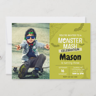 Monster Mash Birthday Inbjudan med foto (grönt)