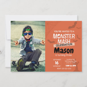 Monster Mash Birthday Inbjudan med foto (orange)