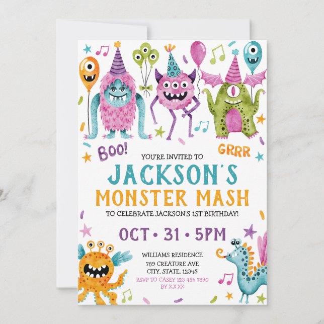 Monster Mash Boy's första Födelsedagsfest Inbjudningar (Framsida)
