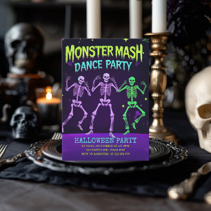 Monster Mash Dance Party Neon Skeleton Julkort
