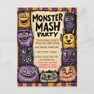 "Monster Mash-fest" med söta monster Inbjudan Vykort