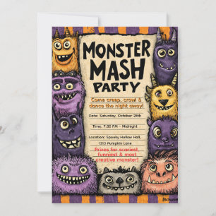 "Monster Mash-fest" med söta monster Inbjudningar