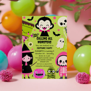 Monster Mash Grönt Kids Halloween Födelsedagsfest Inbjudningar