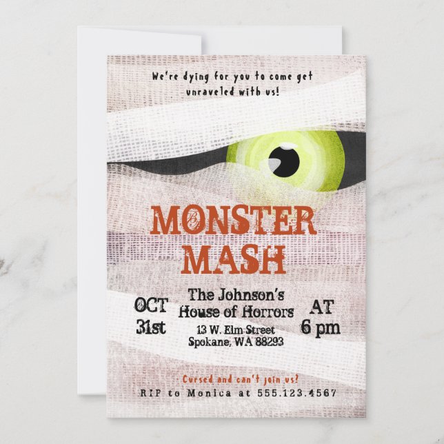 Monster Mash Halloween Bash Mummy-inbjudan Inbjudningar (Framsida)