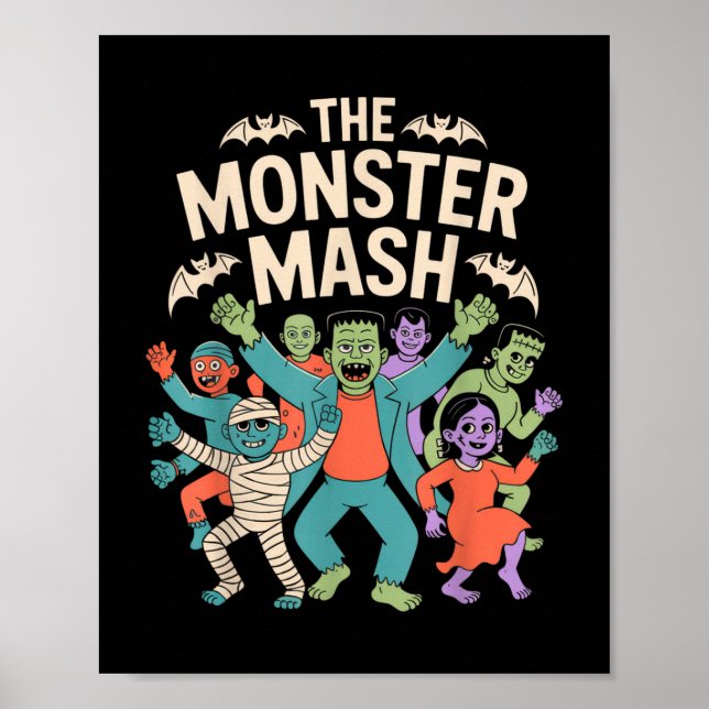 Monster Mash Halloween Dance Party Cute Retro Poster (Framsidan)