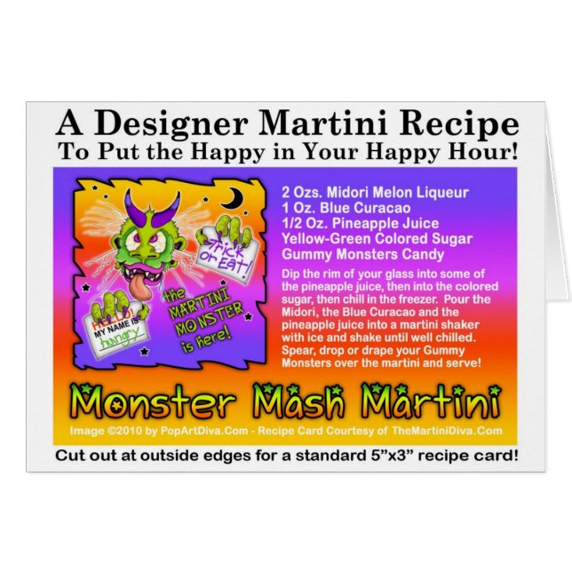 Monster Mash Halloween Martini Receptkort Hälsningskort (Framsidan Horizontal)