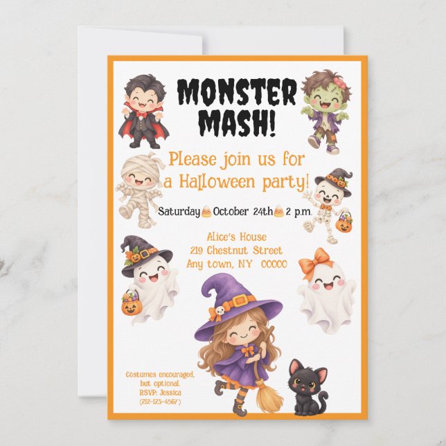 Monster Mash Halloweenfest för barn Inbjudningar (Framsida)