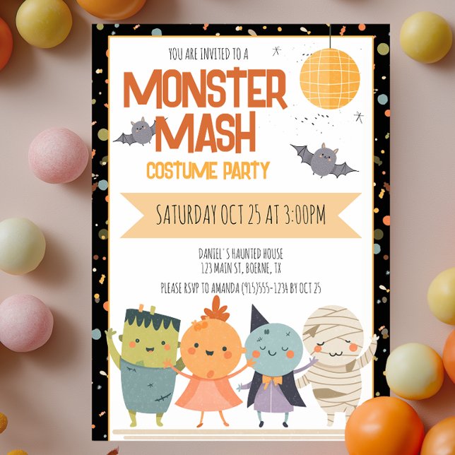 Monster Mash Kostymfest Barn Halloween Inbjudningar (Monster Mash Halloween Party Invitation for Kids)